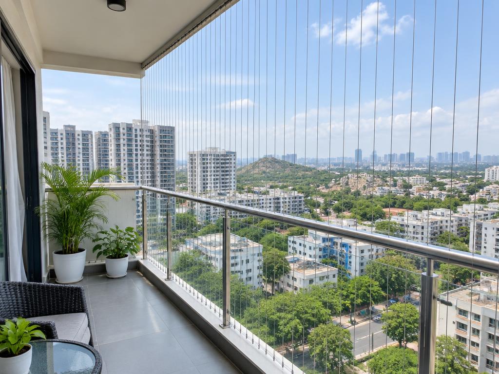Balcony Invisible Grills installation in Hyderabad